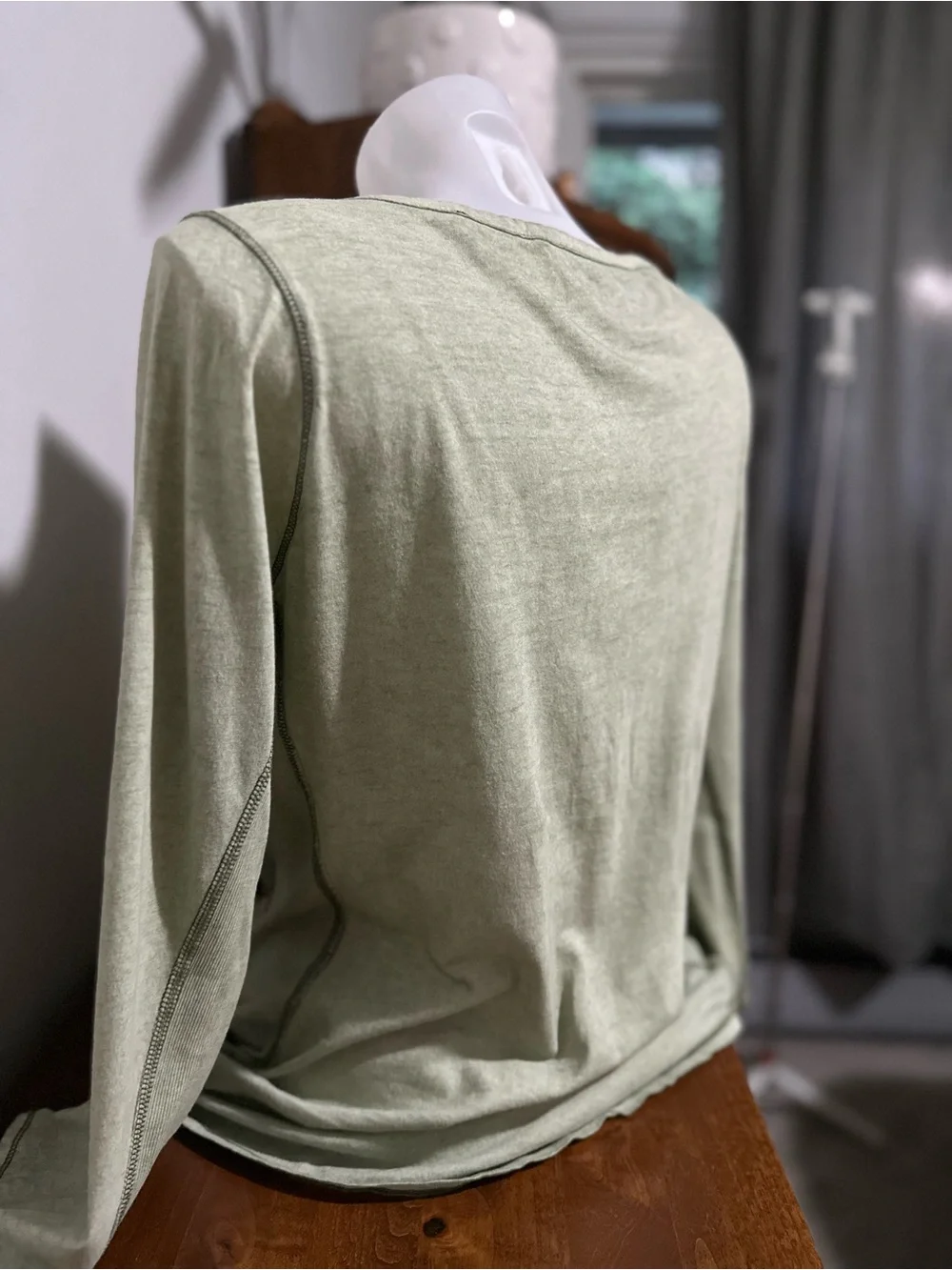 Guess Sage Green Ribbed Knit Button-Front Long Sleeve Top - Picture 3 of 4